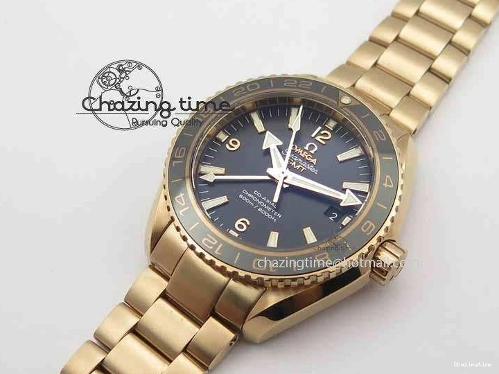 0305 Efficient Planet Ocean GMT 43.5mm RG V6F 1:1 Best Edition Black Dial On RG Bracelet A 8182